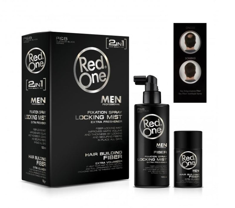 RedOne Hair Building Fibers and Fixation Spray Black - Fibre Renforcement des Cheveux et Spray Fixant Noir